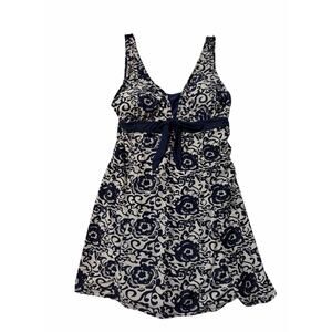 Wantdo Floral Swim Dress Tankini Swimsuit Skirted Bottom Navy White Size 16 4XL